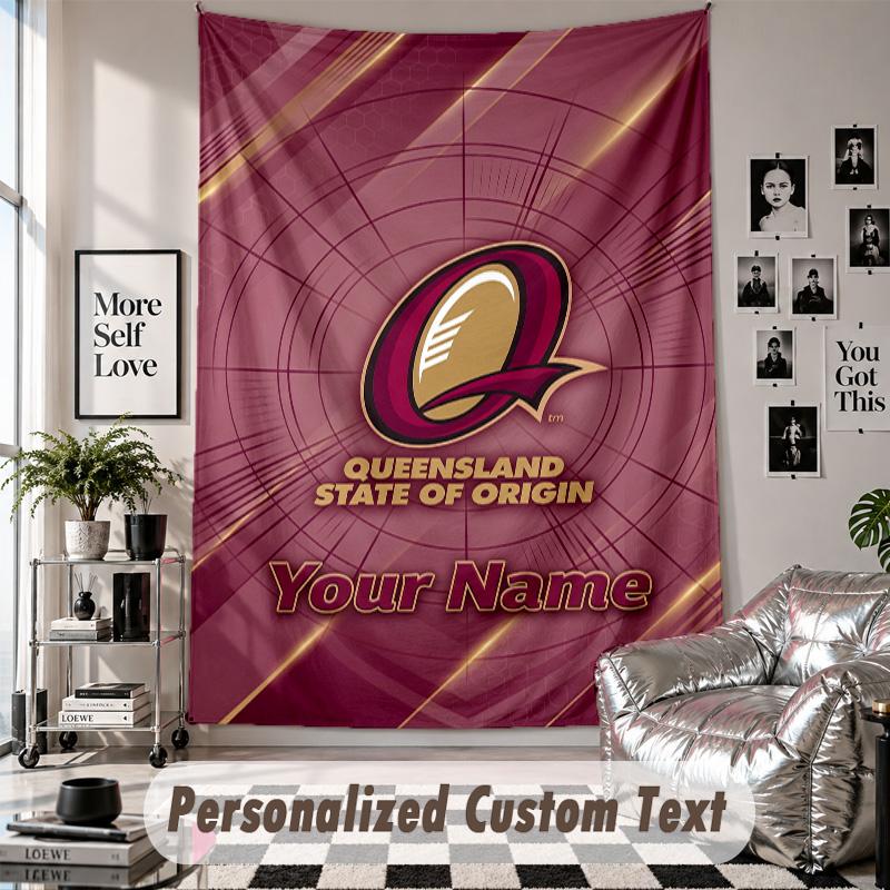 Wall Hanging Tapestry With Custom Name & Text, Queensland Maroons Decorative Tapestry For Bedroom