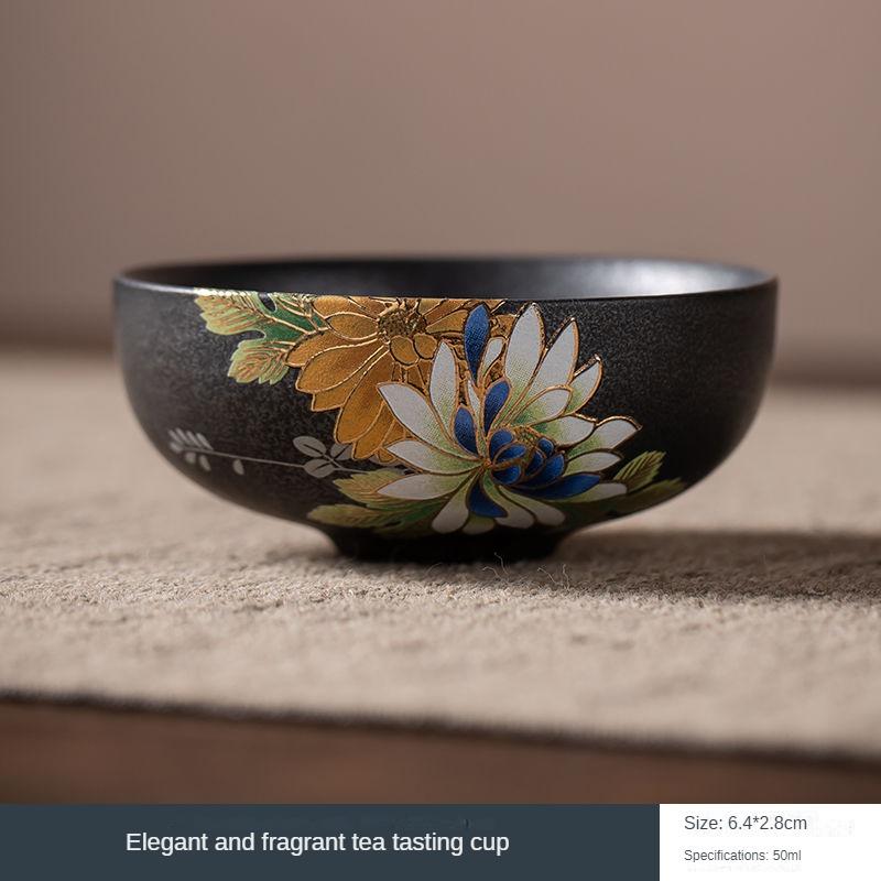 Kiln turned silver black stamping relief craft tea cup Goupin cup antique ceramic master cup tea cup Kung Fu tea set