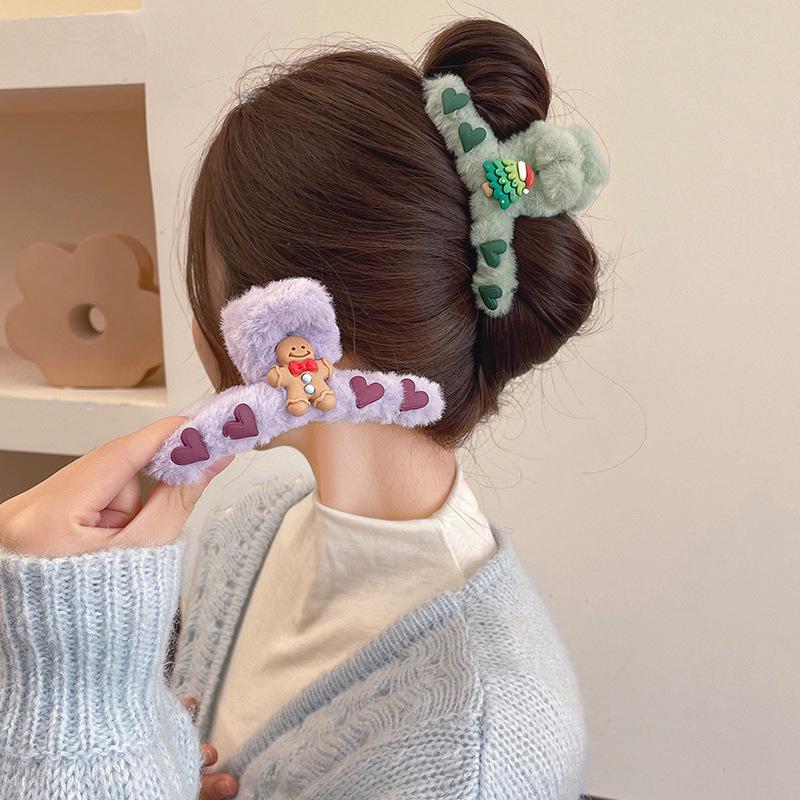 Christmas Cartoon Shark Plush Claw Clip - Cute Winter Hair Accessory