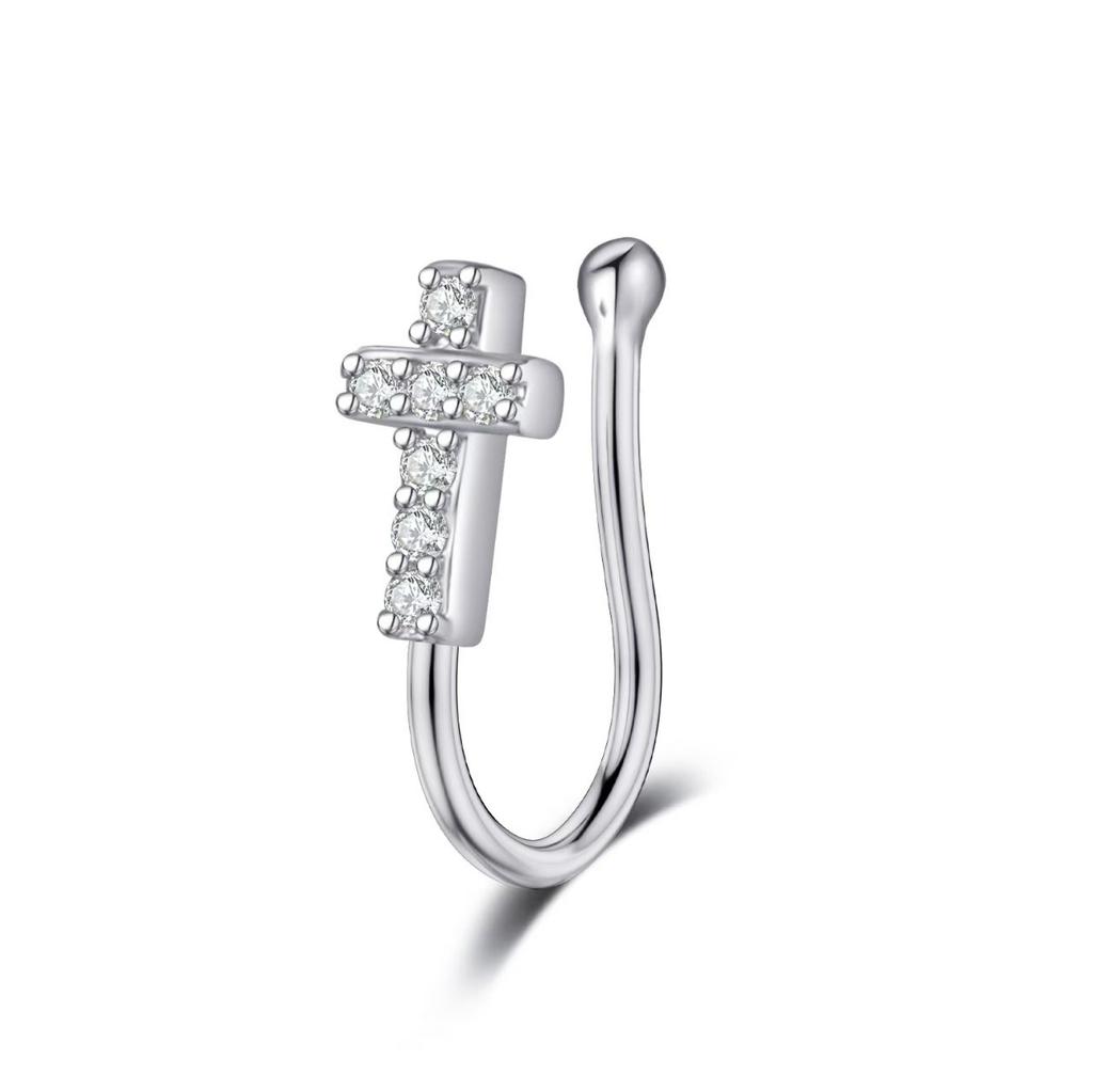Windfreier Nasenpiercing-Ring, Einfacher Kupfer-Mikro-Eingelegter Zirkon Schmetterling Filigran U-förmiger Nasenclip, Trendiger Cooler Nasenschmuck
