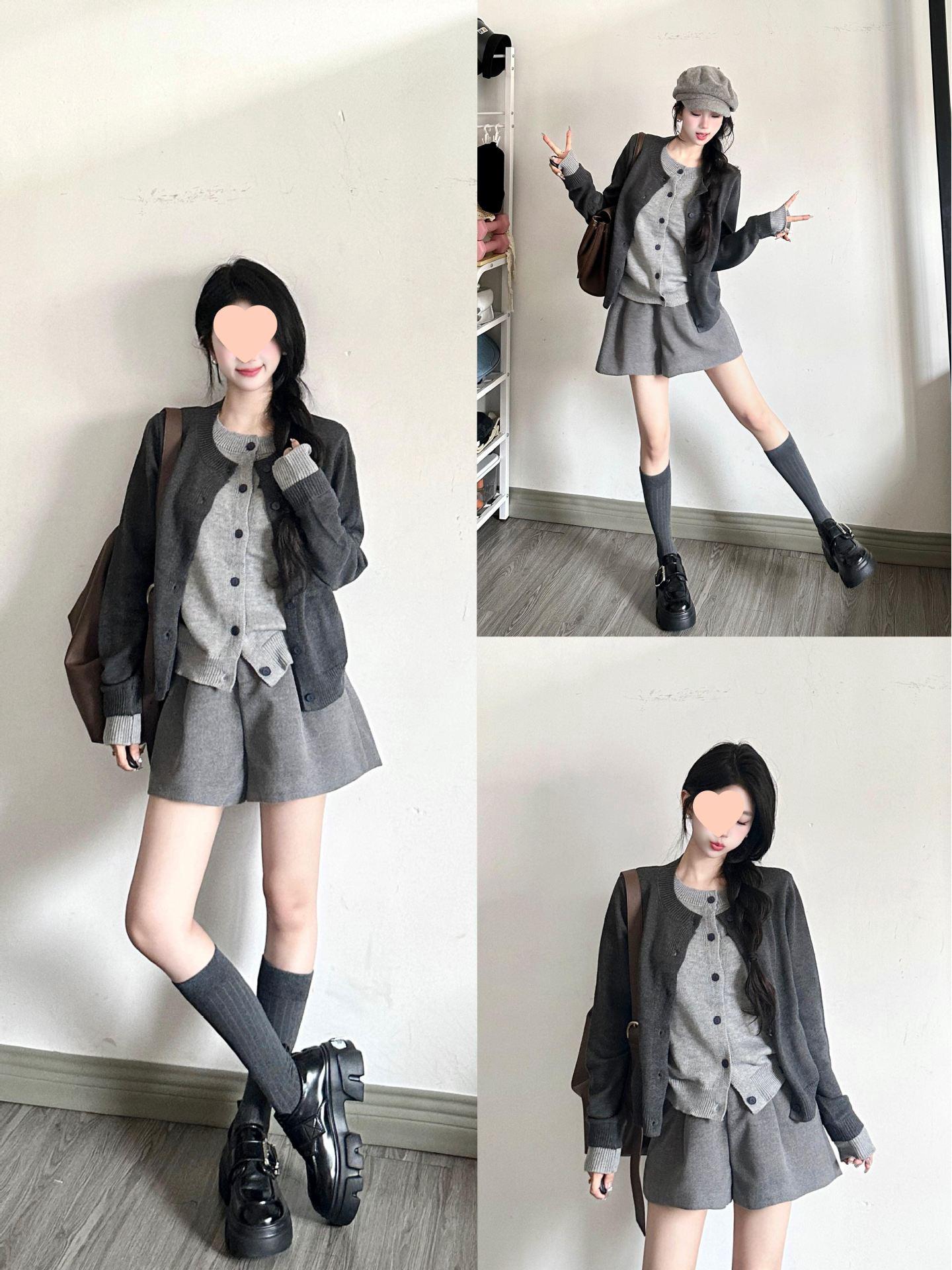 

Женский серый кардиган-свитер пальто из искусственной вязки, с круглым вырезом, приталенного силуэта, универсального дизайна с вставками для осени. L (105-115 jin) темно-серого/светло-серый