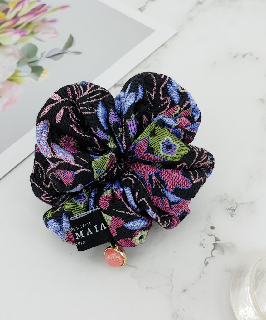 Maia Rose Jacquard Scrunchie Hair Tie - Blue Purple