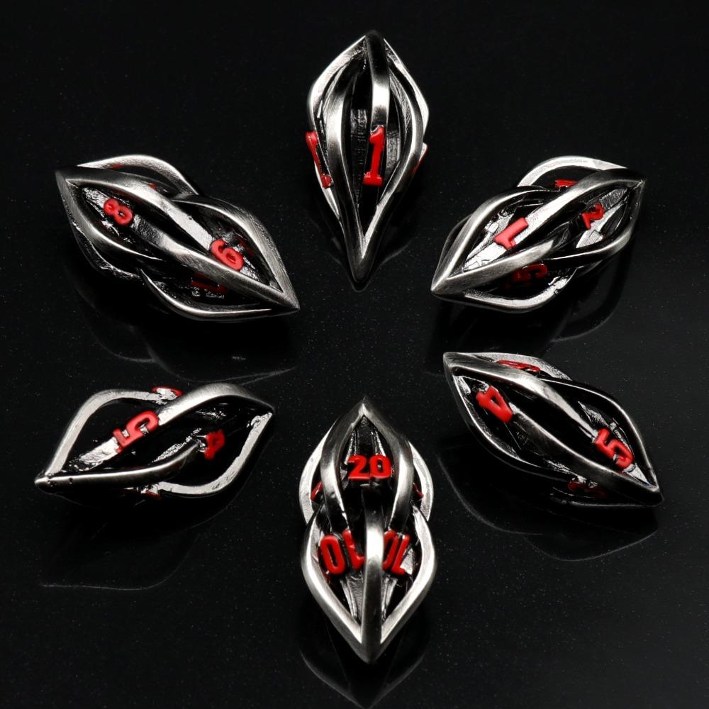 

7PCS DND Dice Set Hollow Metal Game Dice for DND Dungeon and Dragon Role Playing Game RPG Pathfinder Shadowrun D&D D20 D12 D8 D6