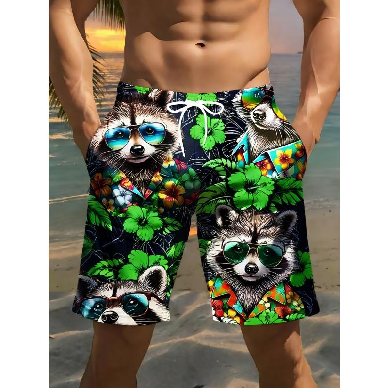 Men's Tropical Raccoon Digital Beach Shorts