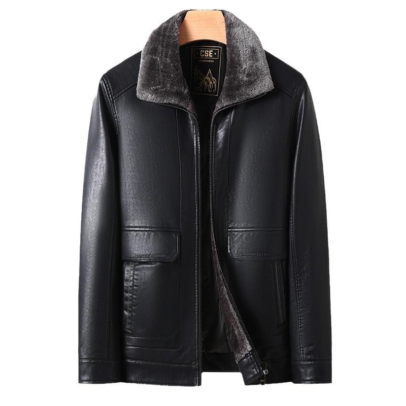 New Autumn and Winter Leather Jackets for Middle-aged and Elderly Dads, Down-lined Leather Jackets, Men's Business Casual Dad Outfits