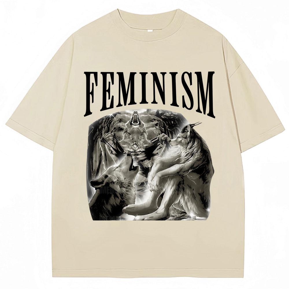 Funny Feminism Wolf Meme Graphic T Shirts Fashion Popular 90s Vintage Unisex Women Short Sleeve Oversized Cotton Casual Tshirts