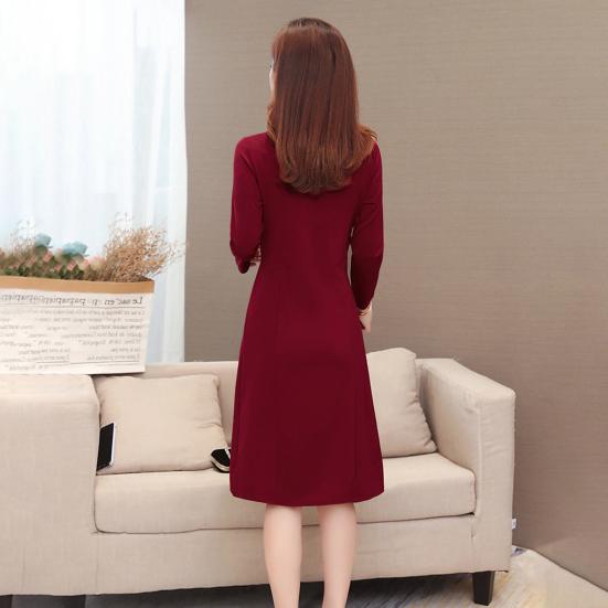 Sukienka z dekoltem O, długim rękawem, sznurowana w talii, dopasowana, elegancka, z nadrukiem w kwiaty, imitacja dwuczęściowego kardiganu, sukienka midi, odzież damska