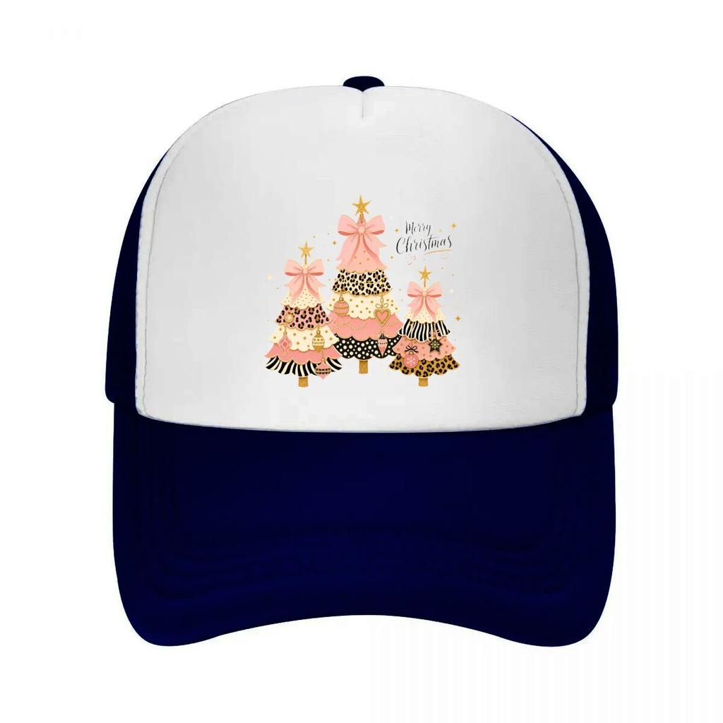 Pink Bow Leopard Holiday Trees Mesh Baseball Cap Casual Hat Outdoor  For Womens Unisex FeUnisex