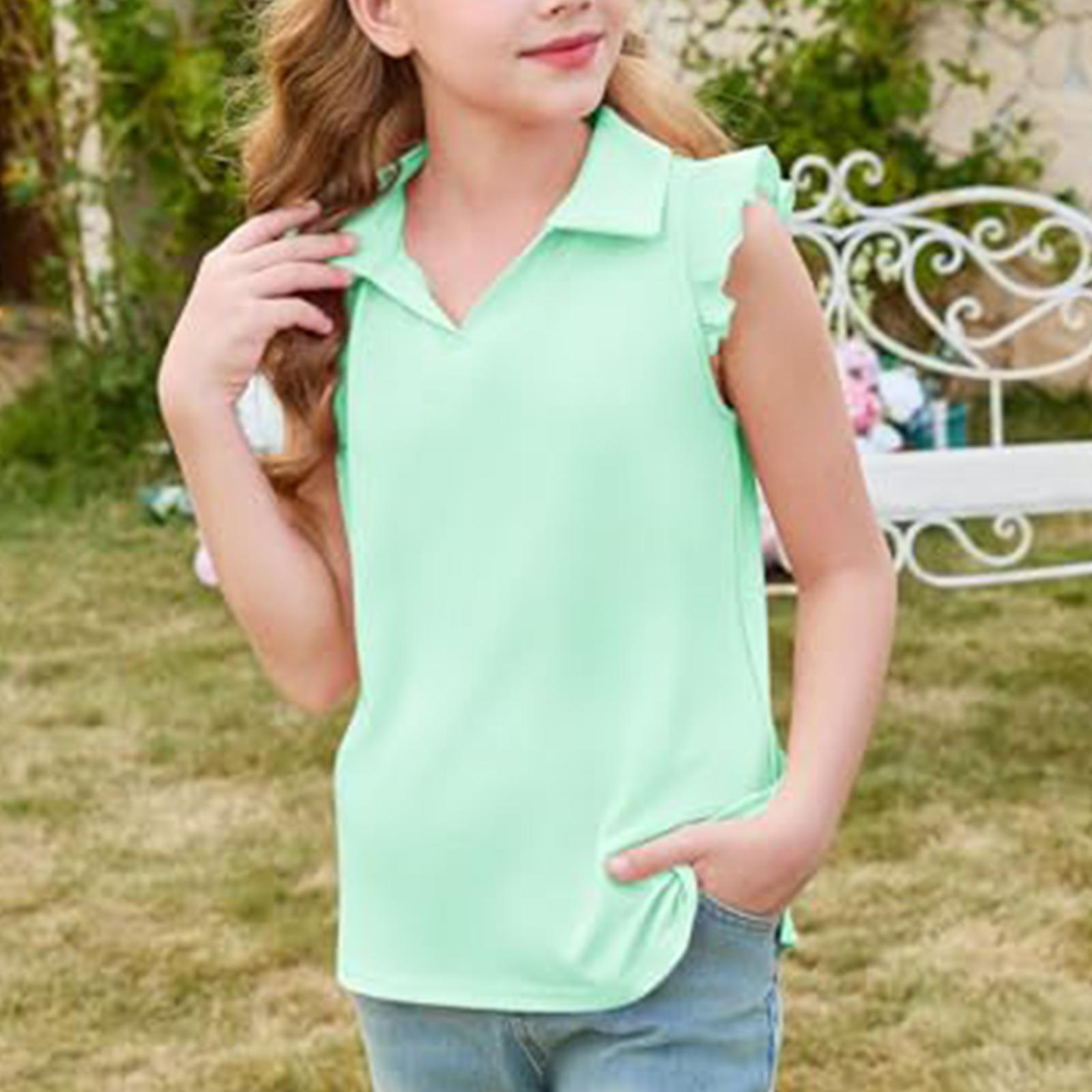 

Girls Short Sleeve Golf Tee - V-Neck School Uniform Shirt 150