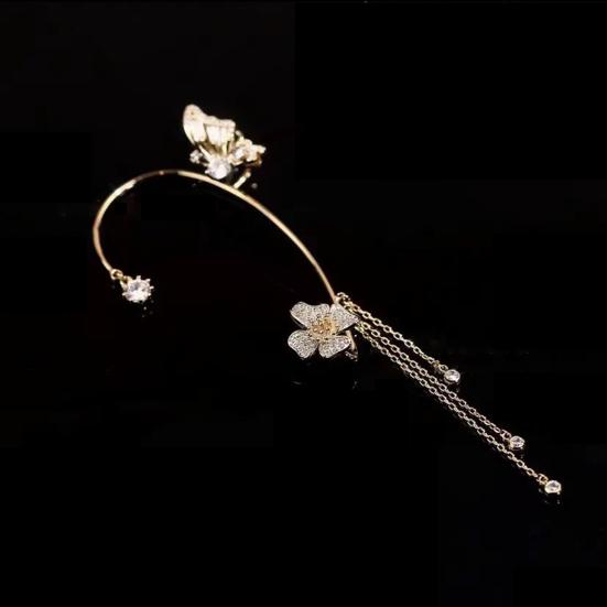 1Pc Butterfly Earrings Tassel Design Exquisite Fade-Resistant Painless Easy-wearing Decorative Metal Elegant Butterfly Style Ear Clip Jewelry Birthday