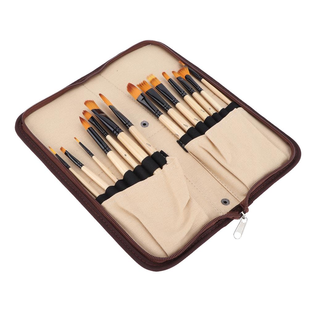 Paint Brush Sets Multimodal Nylon Hair Oil Paint Brushes with Yellow Brush Storage Bag for Oil Watercolor Painting