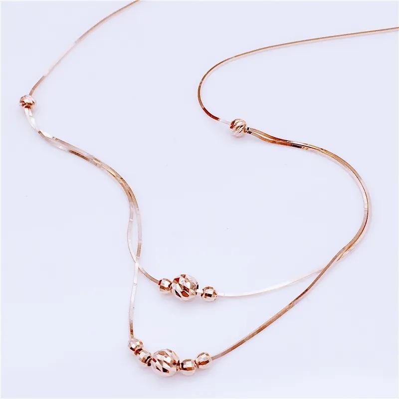 Purple Gold-Plated Rose Gold Double-Layer Transfer Bead Necklace Feminine Simple Temperament Color Gold Set Chain