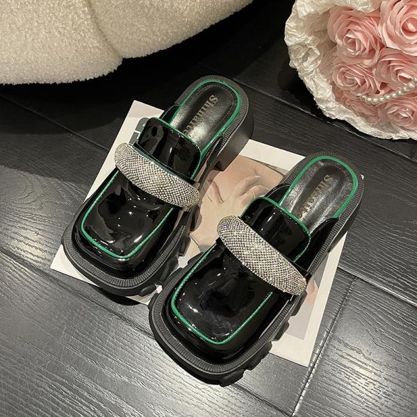 Fashion Slippers Casual Cover Toe Women's Shoes With Platform Pantofle Slides Luxury 2025 Square Mary Janes Square Toe Slippers Casual F