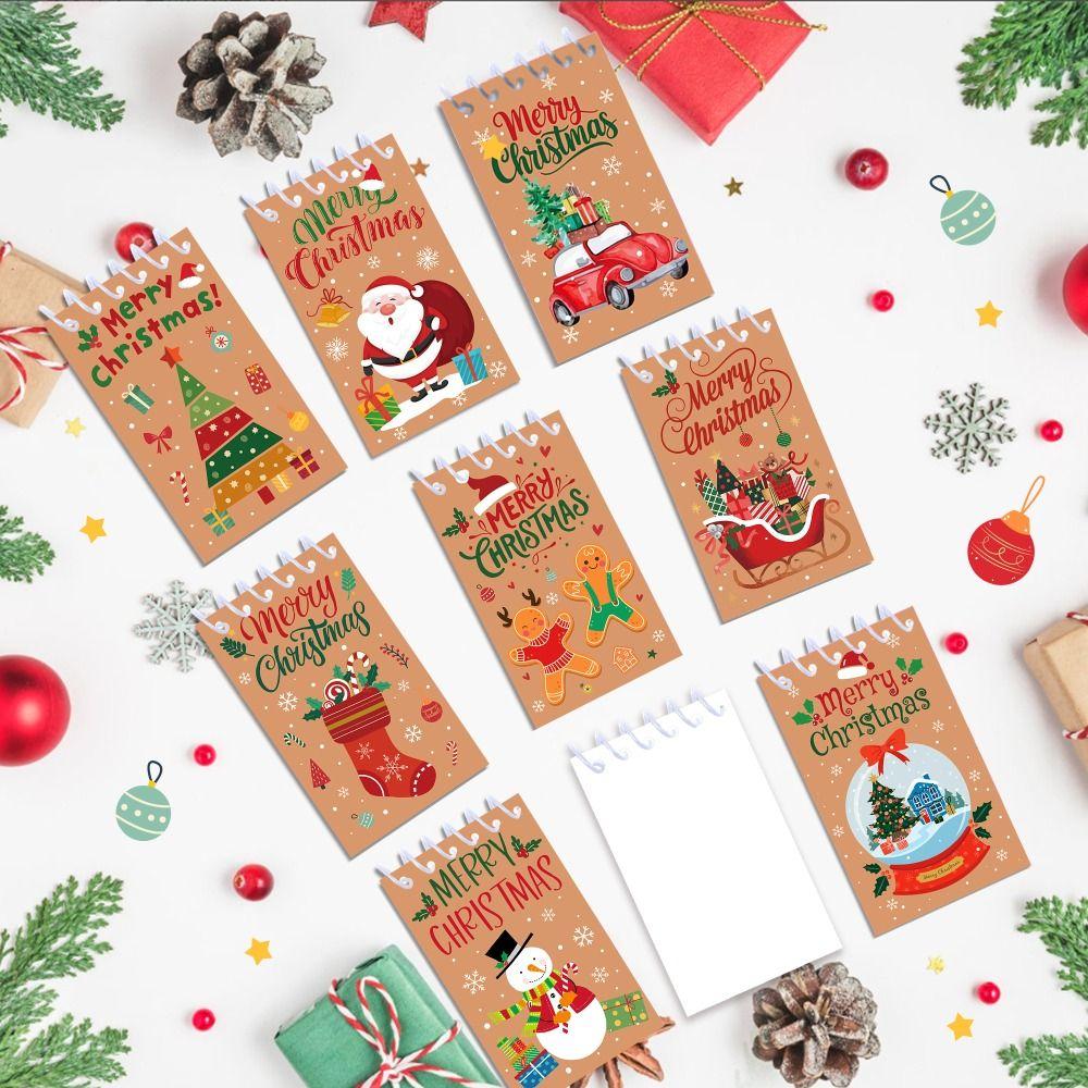 8PCS Coil Binding Santa Claus Notebook Mini Size Spiral Notebook Mini Notepads  Home Decorations