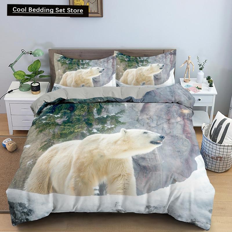 Poszewka na kołdrę z niedźwiedziem polarnym King Queen 3D Lovely White Arctic Animal Pościel dla dzieci nastolatków dorosłych Wildlife Poszewka na kołdrę Poszewka na poduszkę