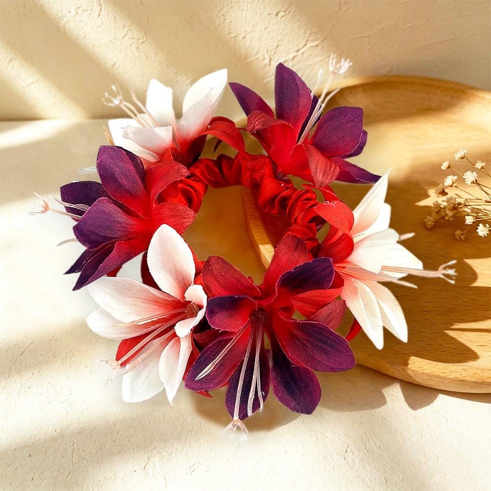 Elastic Floral Hair Tie Fabric Flower Hair Band Artificial Flower Hair Scrunchie Summer Vacation