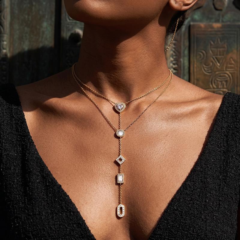 Taina Minimalist White Zircon Stainless Steel Necklace for Women - European & American High-End Light Luxury Jewelry