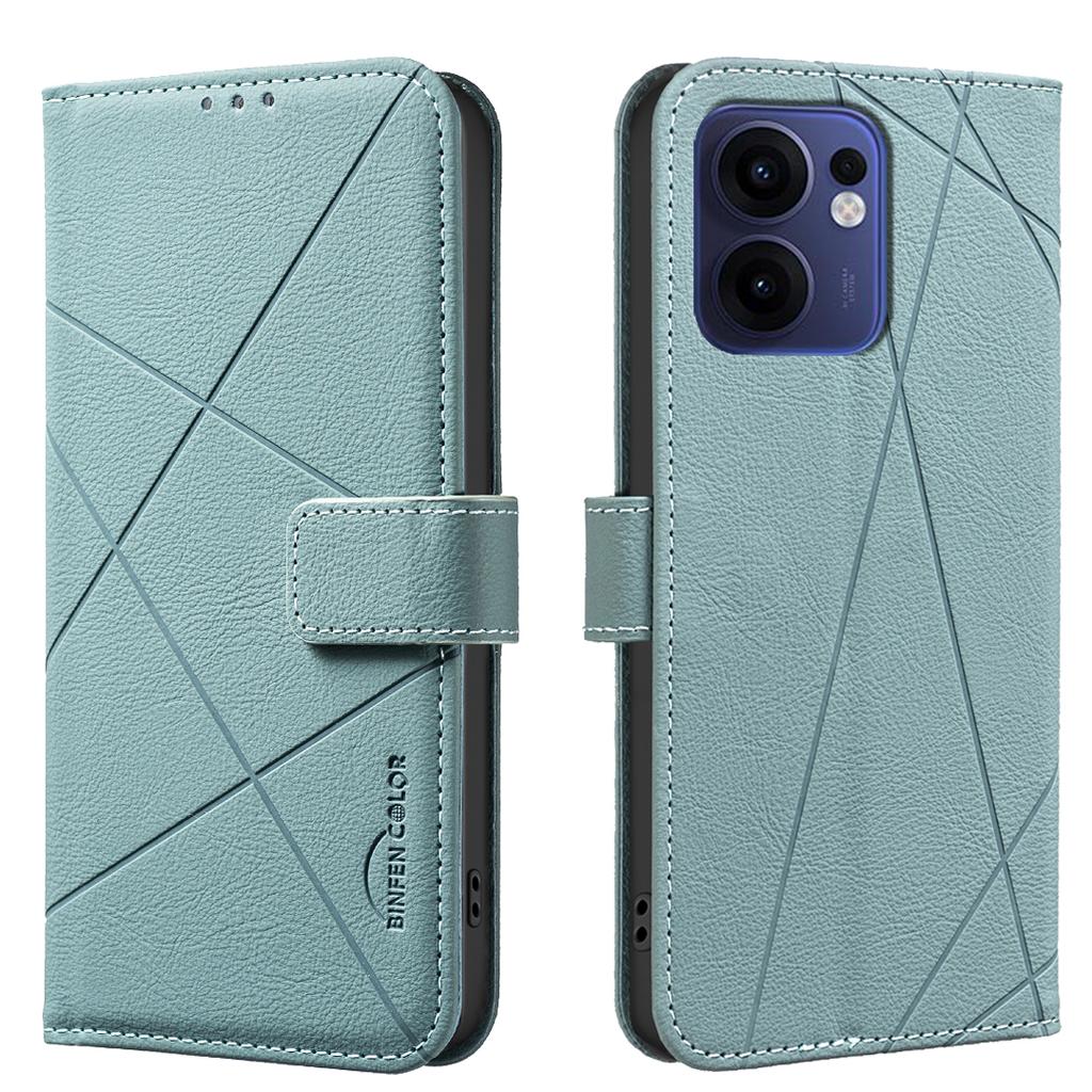 For Oppo Reno13 F 5G Case BINFEN COLOR BF35 Geometry Imprinted Leather Phone Cover RFID Blocking Wallet Stand