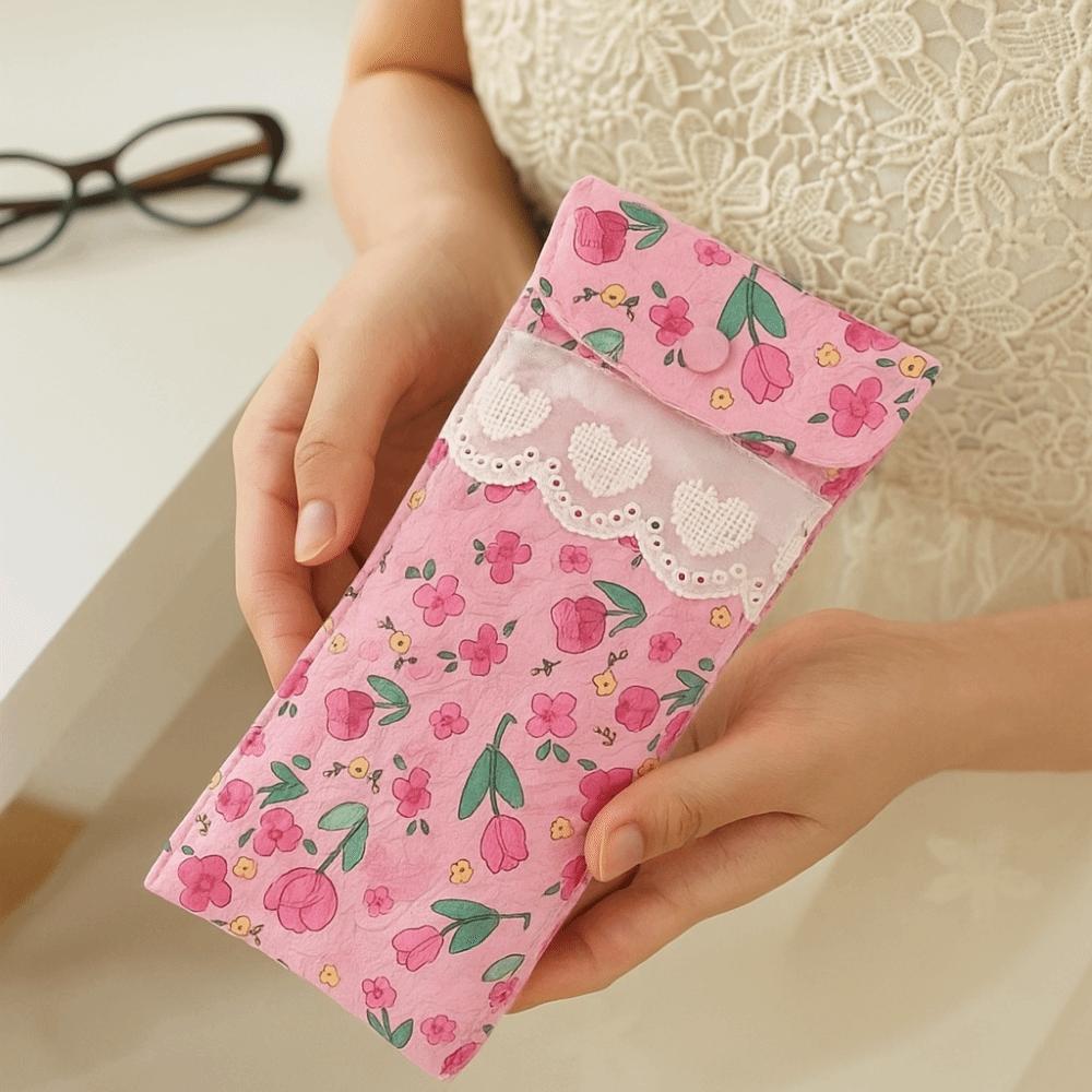 Sweet Cute Pencil Case Lace Heart Lovely Eyeglasses Case Cotton Glasses Storage Bag Student