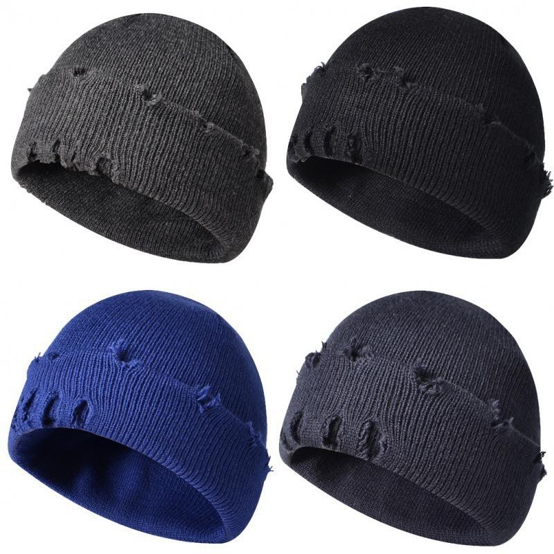 Winter new old broken knitted hat men's and women's dome neutral versatile beggar hat to keep warm wool