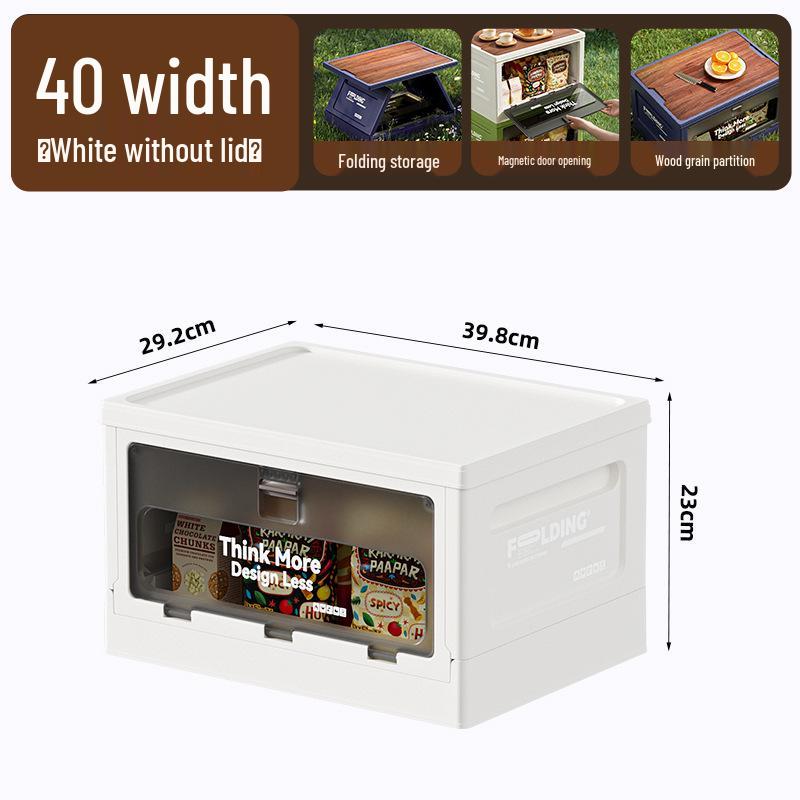 XL Folding Outdoor Storage Box with Wood Lid & Side Opening for Camping & Car Trunk Organization