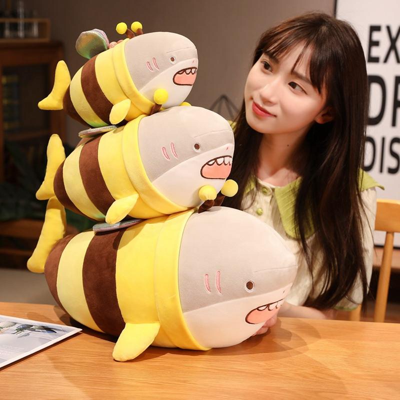28-60cm Humorous Shark Bee Plush Toy Stuffed Gentle Shark Bee Doll Throw Pillow Cushion Playthings Birth Date Xmas Present