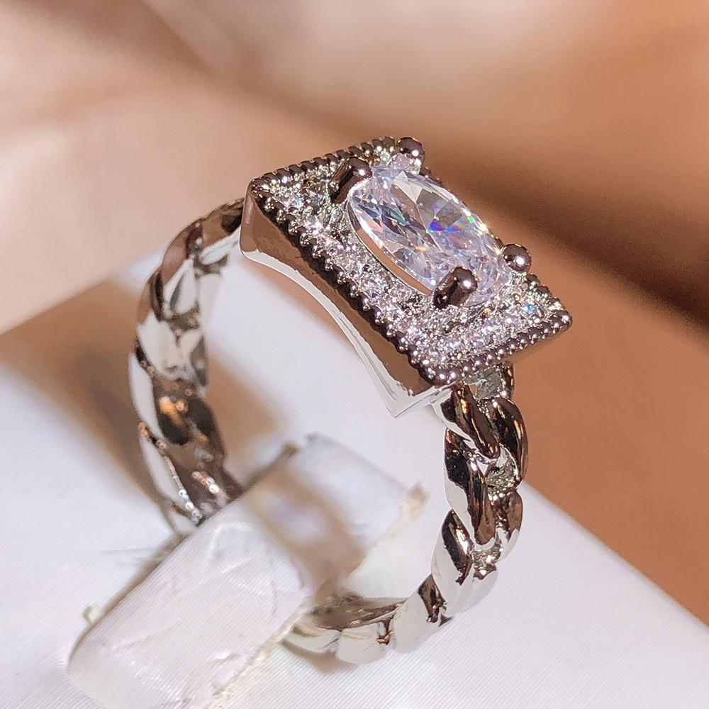 Exquisite Red and White Zircon Ring for Women's  Silver Plated Wedding Bridal Ring Party Jewelry New Engagement Couple Ring