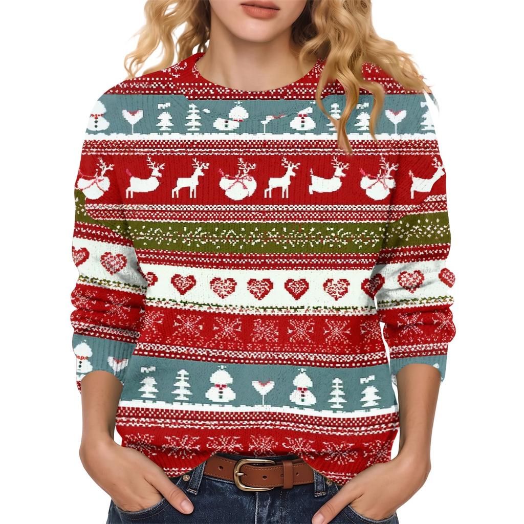 Women's Christmas Print Long Sleeve Top Casual Winter Comfortable Blouse for Holiday Wear