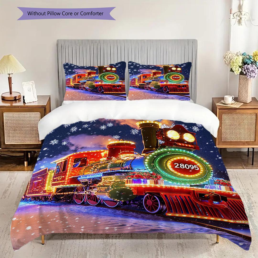 

Train Pattern Bedding Quilt Set Quilt Cover Pillowcase Home Decoration Birthday Gift (1 * duvet cover + 2 * pillowcase, without core) 135x200cm