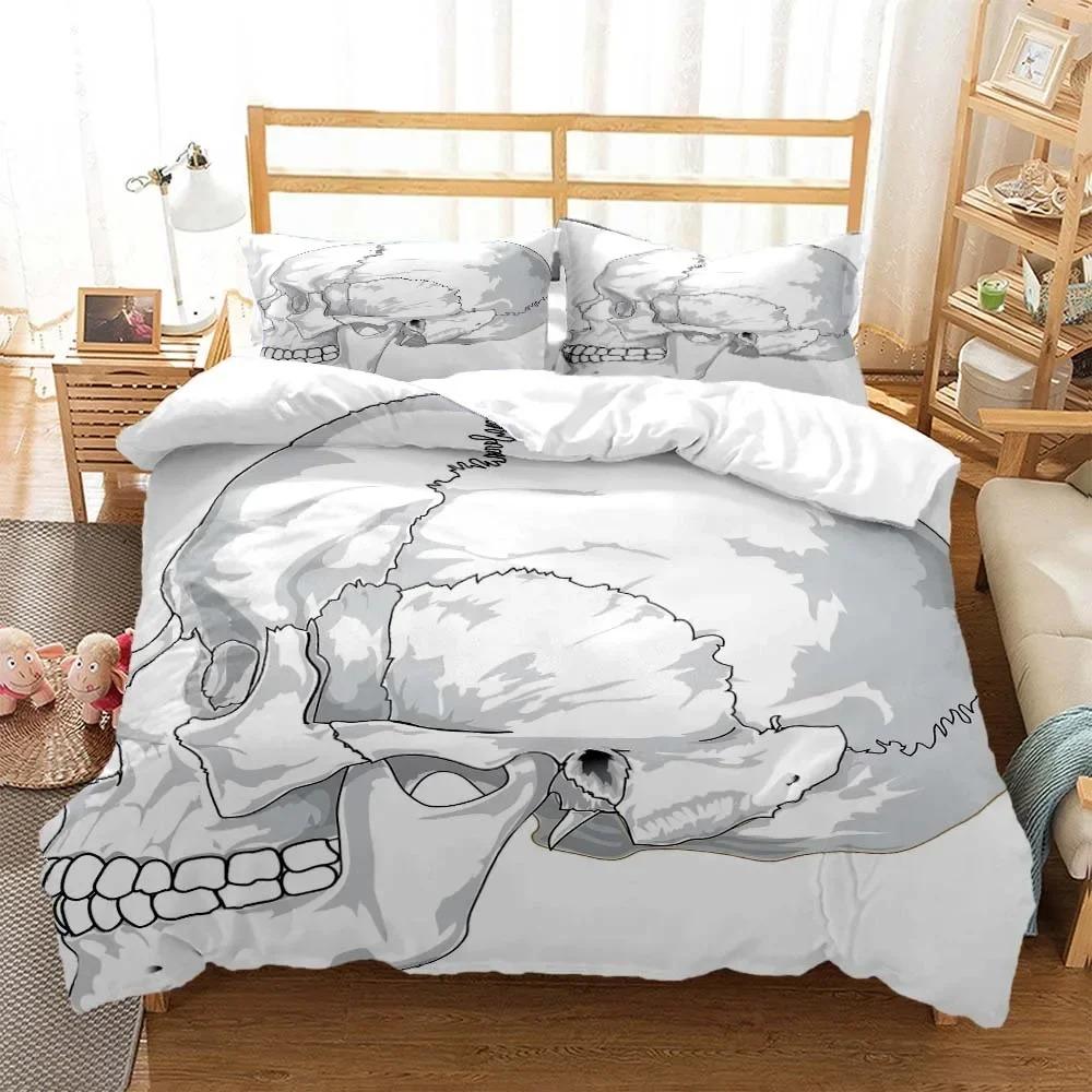 Skull Personalized Digital Printing Polyester Bedding Set For Boys And Girls Three Piece Comfortable Soft Couple Gift