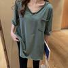 Summer Loose-fitting Rolled-edge T-shirts Front Short and Back Long Long-sleeved Top V-neck Slit Women's T-shirts