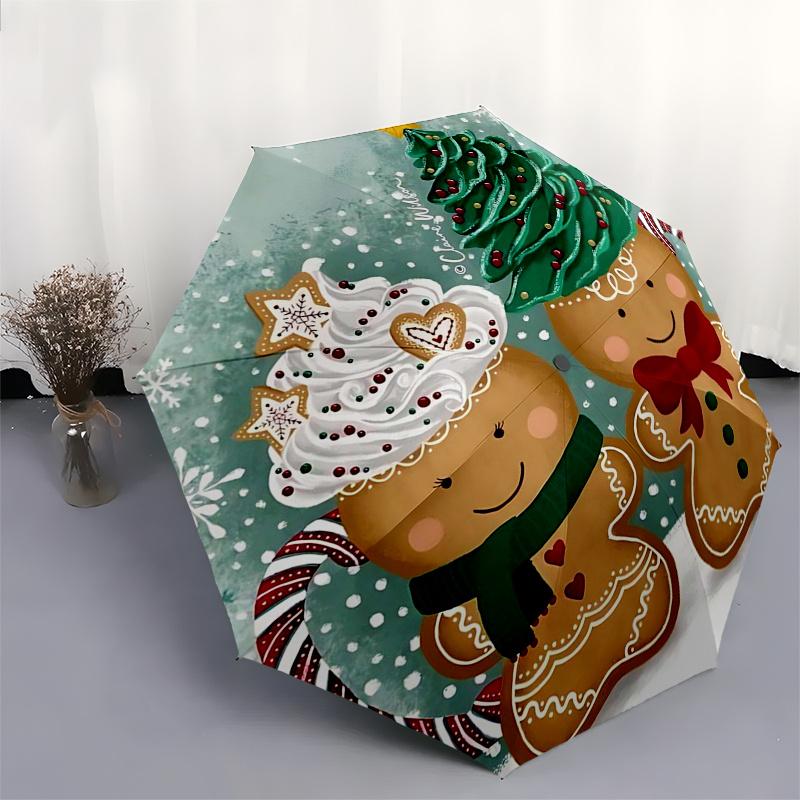 Gingerbread Man Themed Travel Umbrella-8 Ribs Automatic Opening and Closing, Portable Folding Design, Compact and Stylish Umbrella Suitable