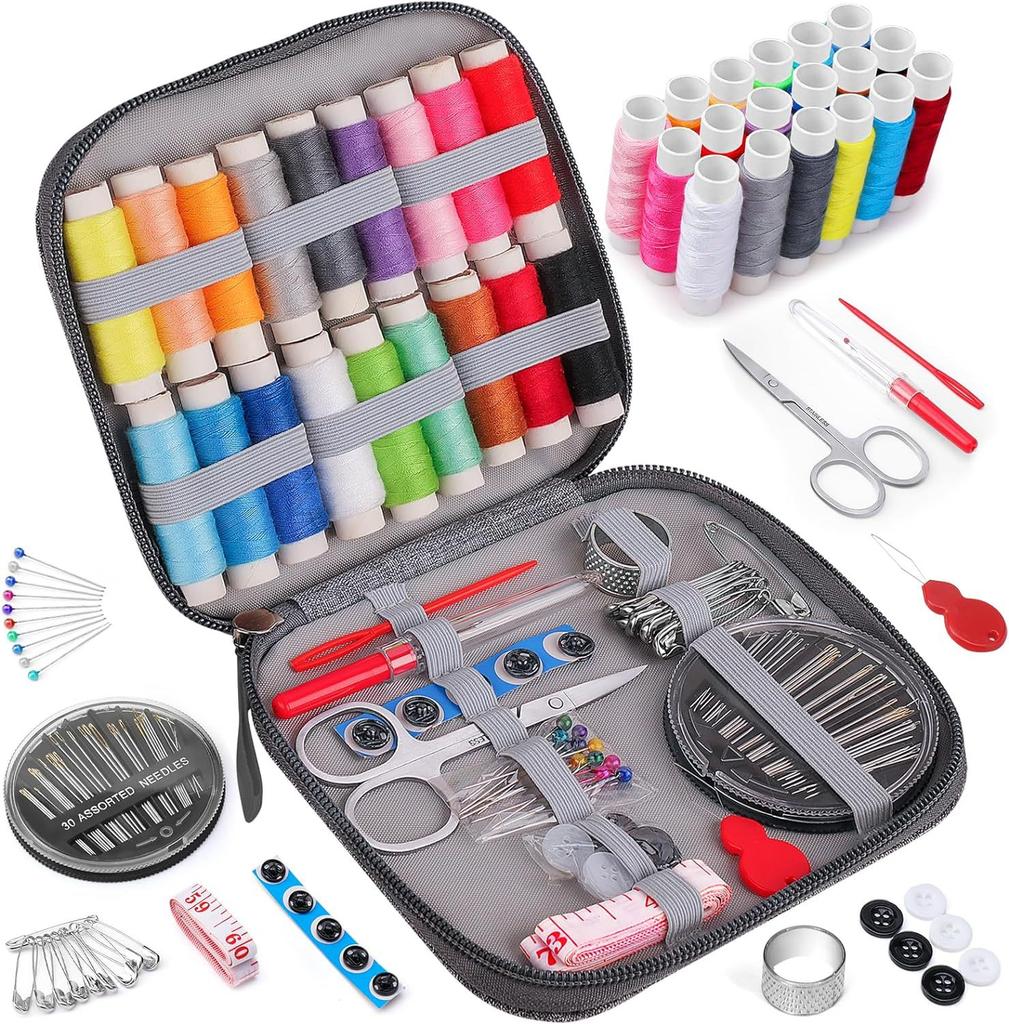 Sewing Kit Complete Set with Threads Needles Scissors Tape Measure Buttons and More for DIY Handcraft Projects Home and Travel