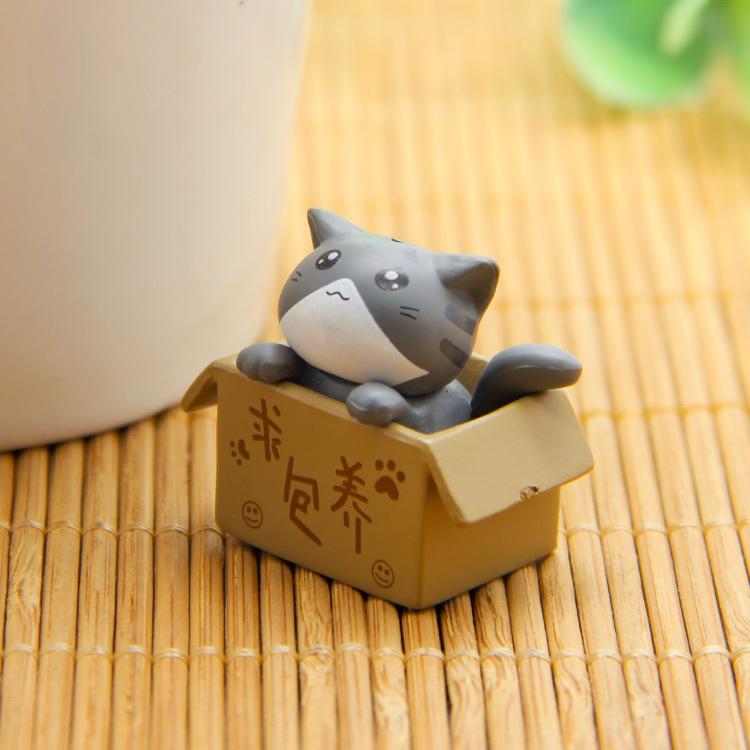 4PCS Mini Cute Landscape Cardboard Box Cat Ornaments Garden Kitten Statue Gift for Animal Miniature Figurines Home Decoration