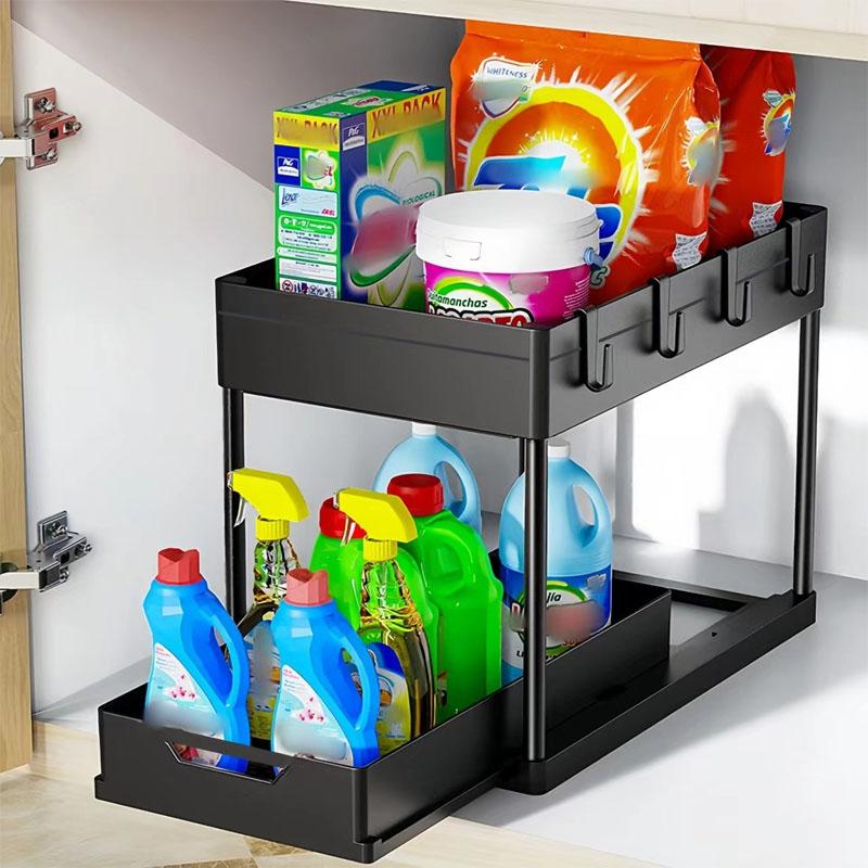 Pullable storage rack double-layer sink storage rack kitchen seasoning storage rack bathroom  multifunctional storage rack