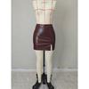 Autumn and Winter Fashion Glossy Sexy Hottie Slit Small A-swing High Waist Bag Hip PU Leather Miniskirt