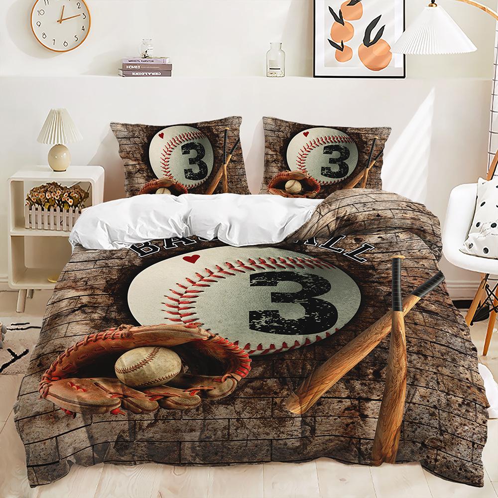 Baseball Sports Pattern Printing Quilt Cover Pillowcase 3D Digital Printing Three-Piece Set