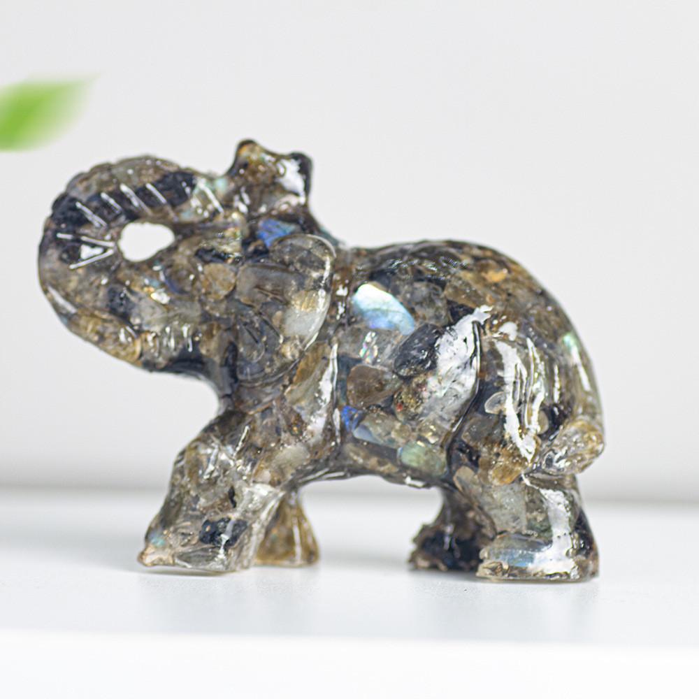 Crystal Elephant Resin Figurine With Semiprecious Stones For Office And Party Decoration