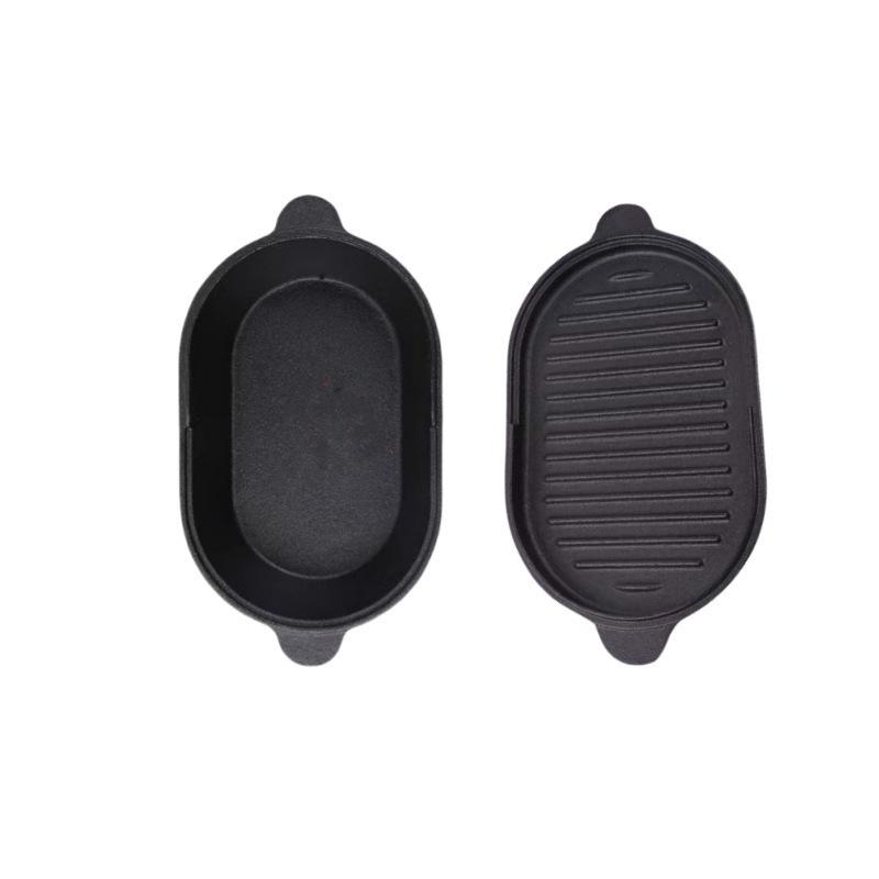 Oval Cast Iron Bread Baking and Stewing Pot - Multi-Functional, Dual-Use for Frying and Baking, Household Thickened Design.