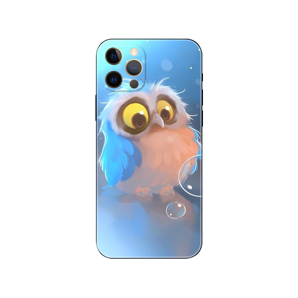 Animal Owl Phone Case for Iphone 5 5s 2020se 6 6s 7 8 Plus X 10 XR XS 11 12 13 Mini Pro MAX Black Tpu Back Cover