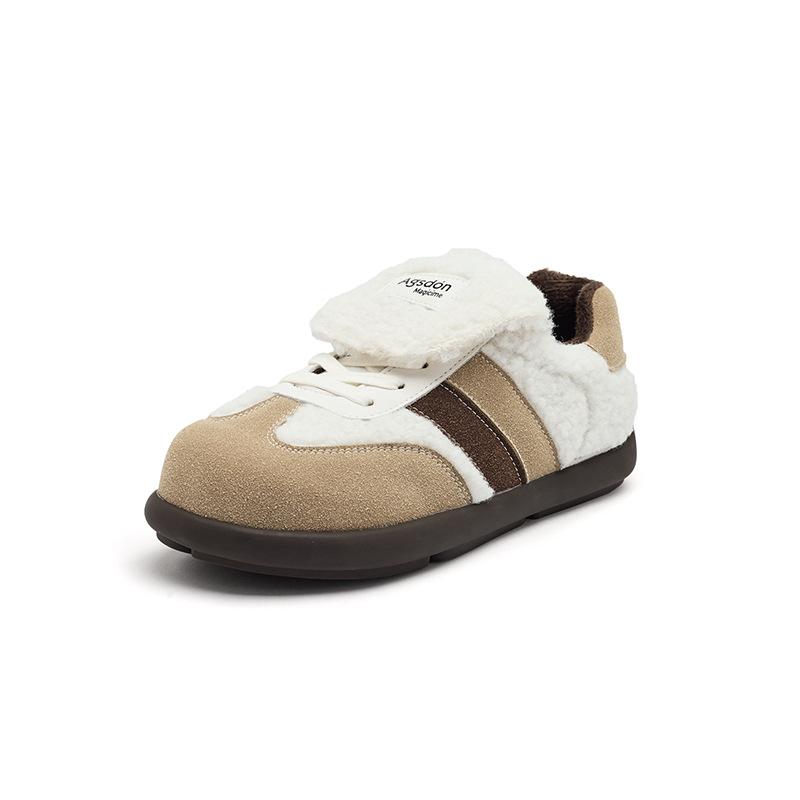 Augustus den velvet German training shoes women's 2025 new autumn and winter thickened cotton shoes Forrest Gump white shoes flip-top fluffy shoes