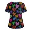 Damenmode V-Ausschnitt Kurzarm Overalls mit Taschen Print Tops Kleidung