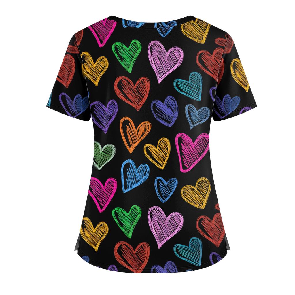 Damenmode V-Ausschnitt Kurzarm Overalls mit Taschen Print Tops Kleidung