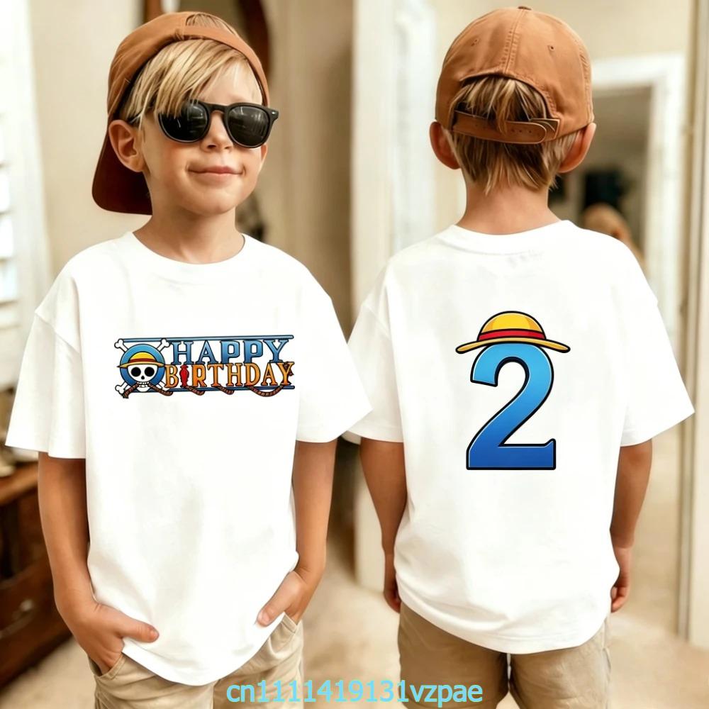 One Pieces Boy Girl TShirt Summer Kids Top Anime Birthday Number Theme 110 Years Old Cartoon Tees Kid Birthday Gifts
