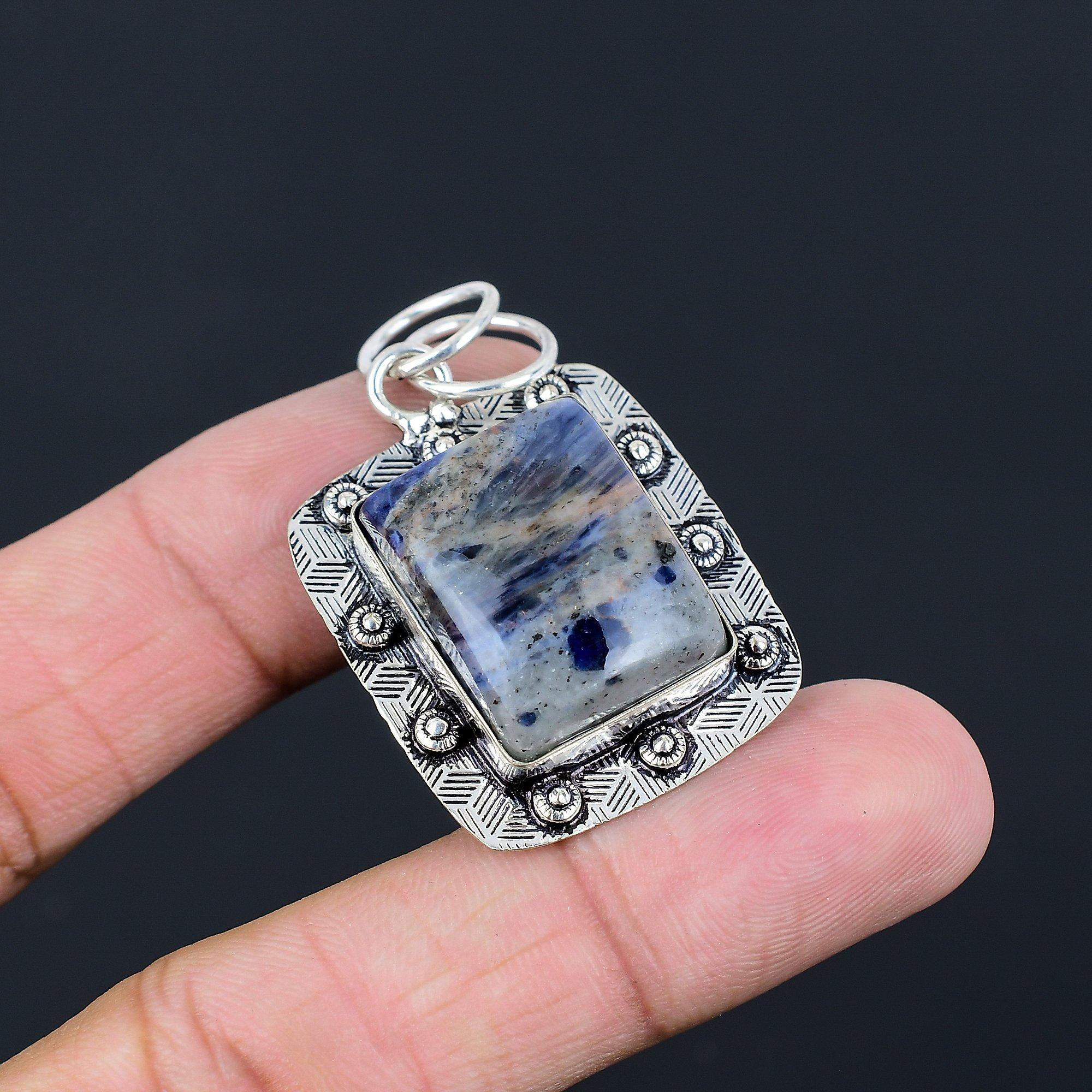 Womens day Sale 925 Silver Sodalite Gemstone Bezel Handcrafted Pendant Jewelry
