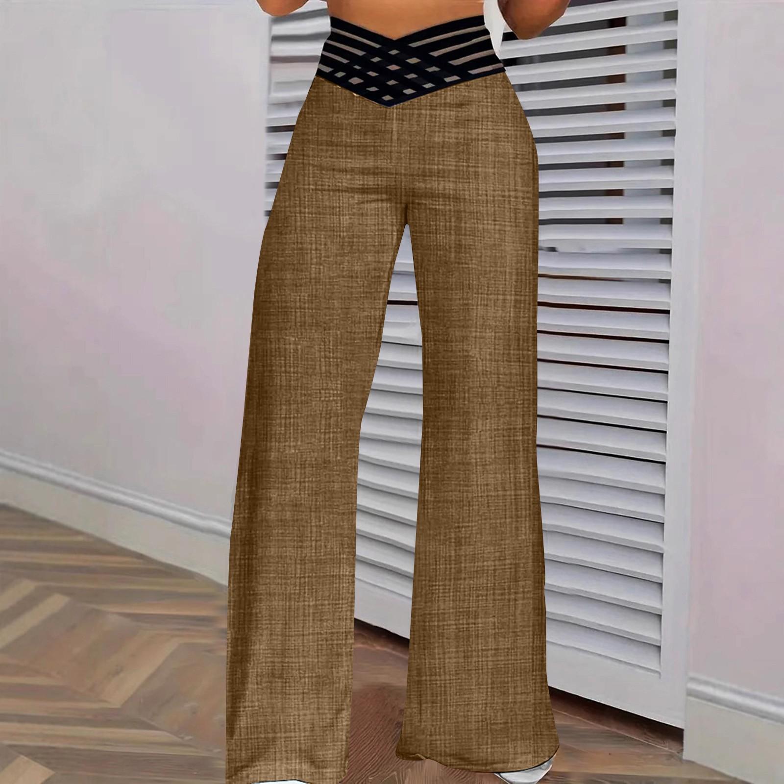 

Женские брюки с полым поясом, расклешенные брюки, повседневные брюки с высокой талией и широкими штанинами XXXL кофейный