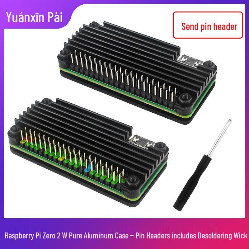 Raspberry Pi Zero 2W Aluminium Schutzgehäuse + Pin-Header & Schraubendreher
