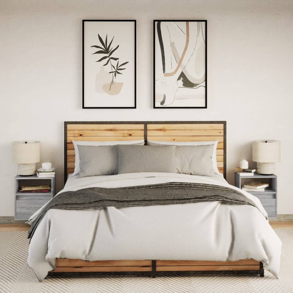 Wall Mounted Nightstands with LED Lights 2 pcs Grey Sonoma
