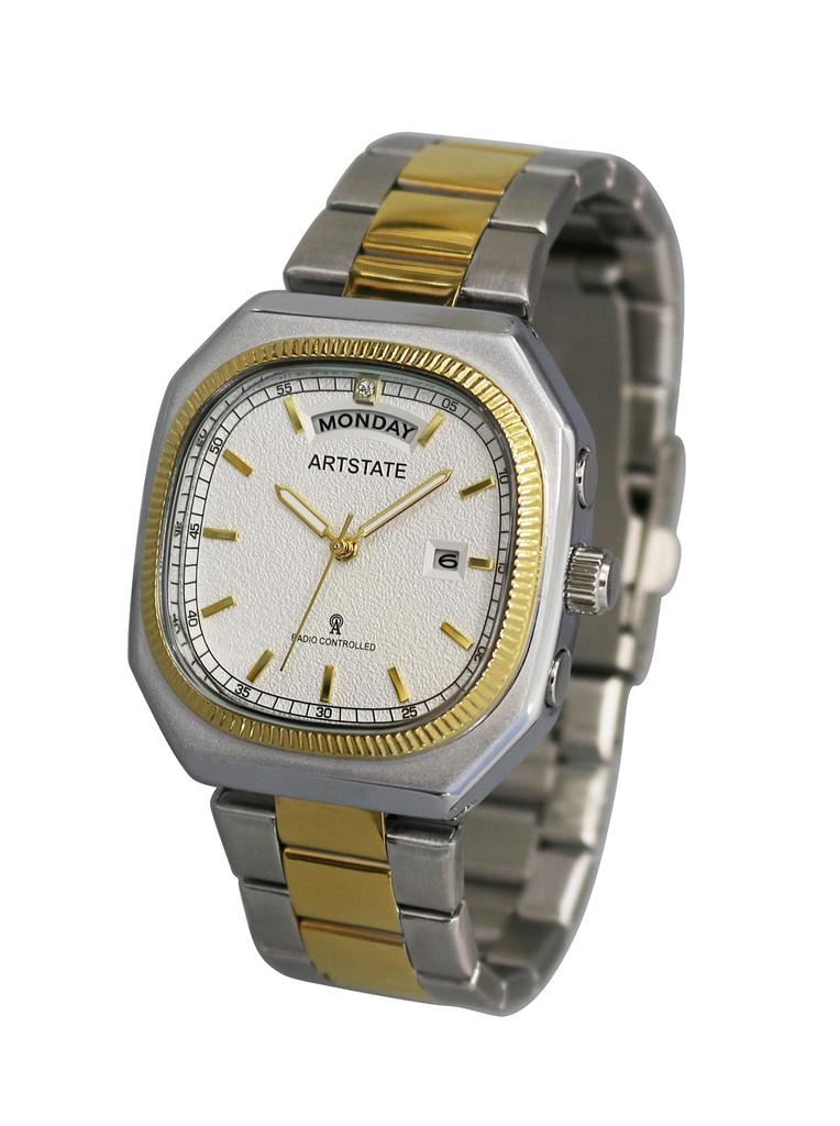 Watch with Date and Day Long Life [ARTSTATE AS3265] Men's Radio-Controlled Display, (Silver & Gold)