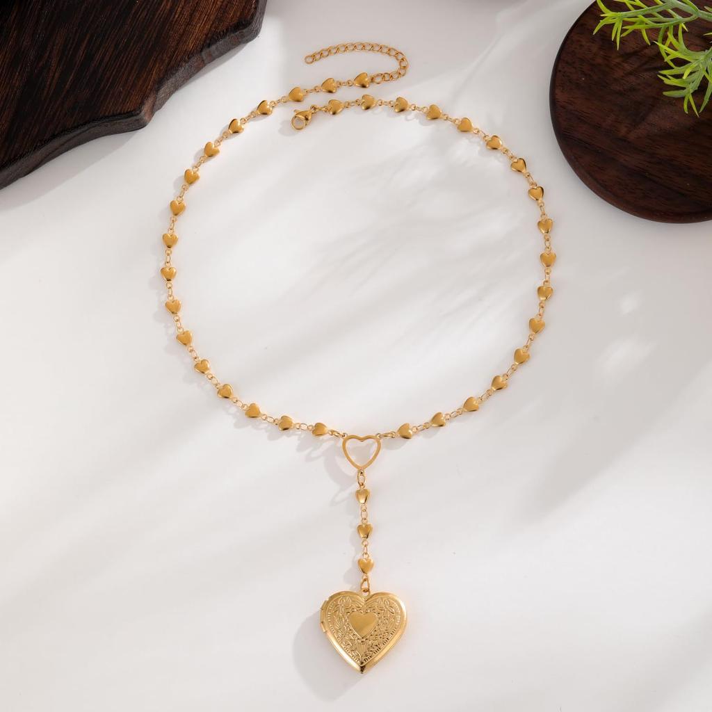 Love Heart Photo Box Pendant Women's Light Luxurious Design High-End Clavicle Necklace